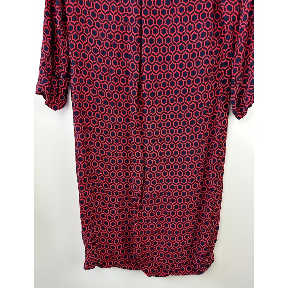Boden V-Neck Geo Print 3/4 Sleeve Shift Dress Red & Navy Size 10 *Missing Belt* - Picture 14 of 16